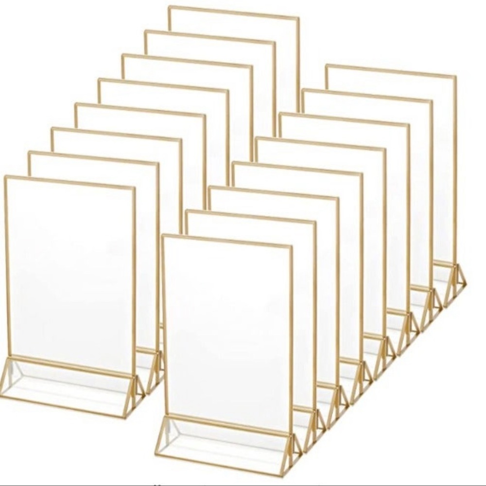 SOLD Brand new acrylic gold rimmed wedding table sign holders 5”x7” (10 pack)